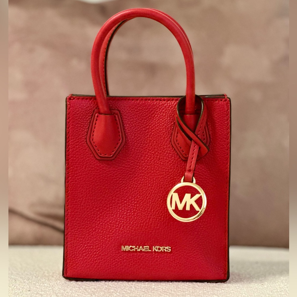 Michael Kors Red Mercer Extra-Small Pebbled Leather Crossbody Bag